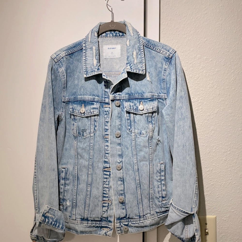 Distressed denim jacket, light blue, MTall size